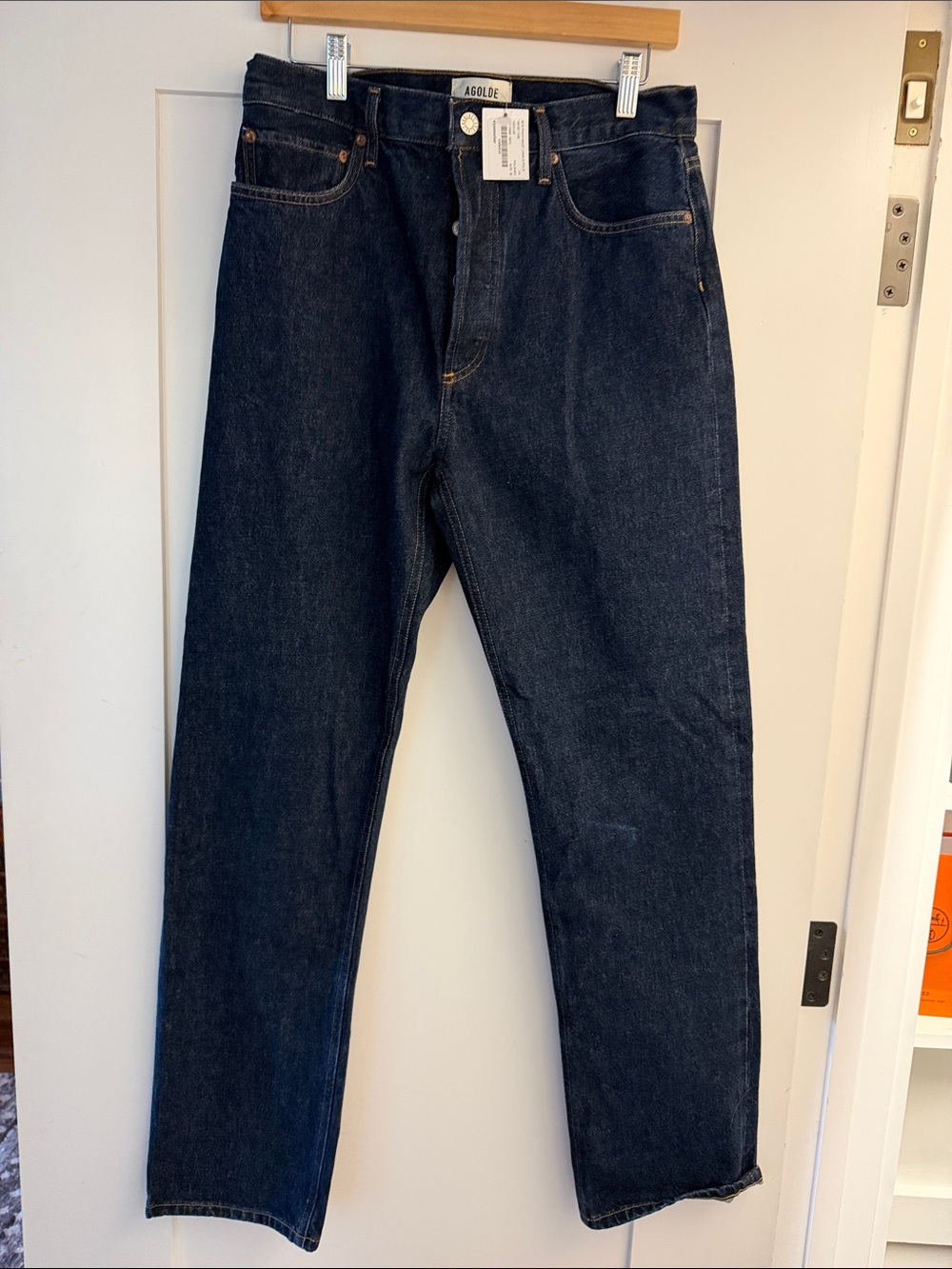 NWT AGOLDE Dark Blue Denim Jeans STYLE 90s pinch waist in polished